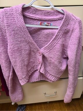Cozy Pink Textured V-Neck Button Sweater